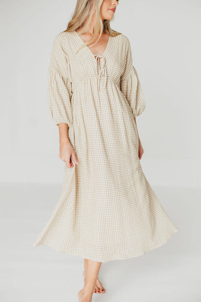 Hunter Printed Gauze Midi Dress in Natural Plaid - Bump Friendly *9/22 PRE-ORDER*