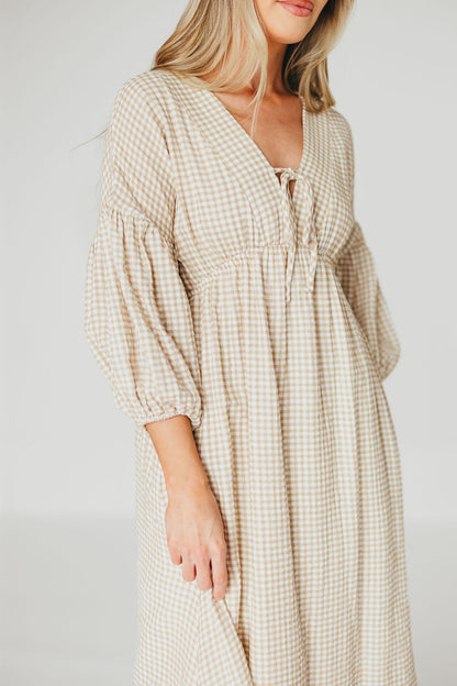 Hunter Printed Gauze Midi Dress in Natural Plaid - Bump Friendly *9/22 PRE-ORDER*