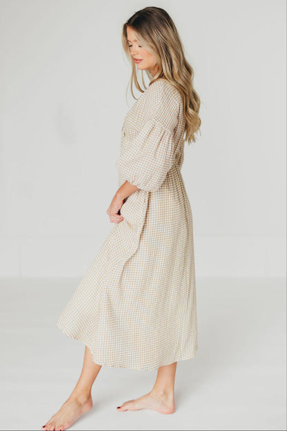 Hunter Printed Gauze Midi Dress in Natural Plaid - Bump Friendly *9/22 PRE-ORDER*