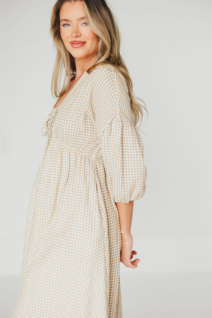Hunter Printed Gauze Midi Dress in Natural Plaid - Bump Friendly *9/22 PRE-ORDER*