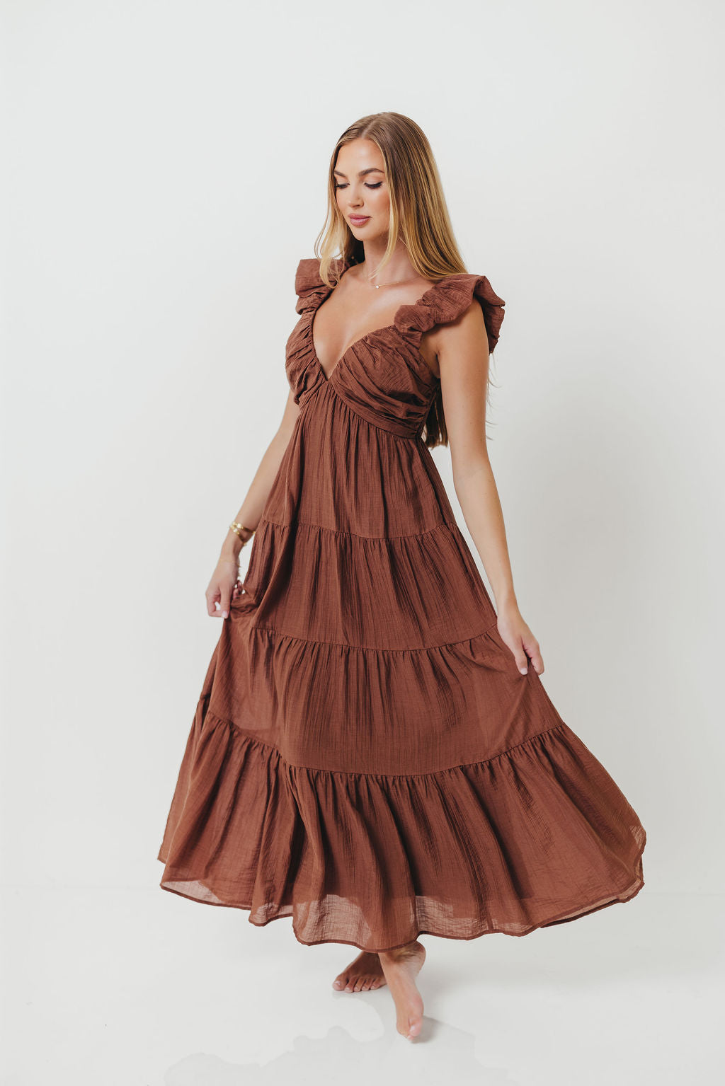 Katy Pleated Bodice Maxi Dress in Hazelnut - Bump Friendly *9/10 PRE-ORDER*