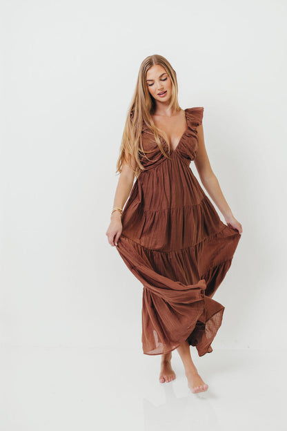 Katy Pleated Bodice Maxi Dress in Hazelnut - Bump Friendly *9/10 PRE-ORDER*