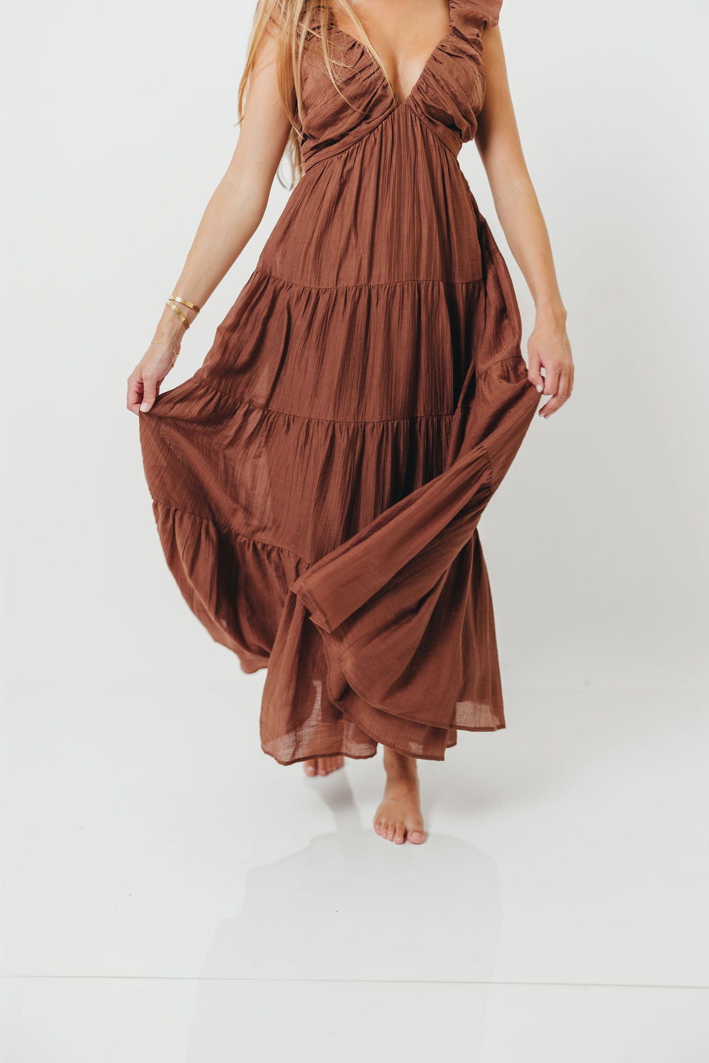 Katy Pleated Bodice Maxi Dress in Hazelnut - Bump Friendly *9/10 PRE-ORDER*