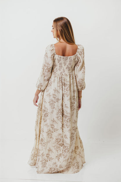 Peyton 100% Cotton Maxi Dress in Brown Floral - Bump Friendly
