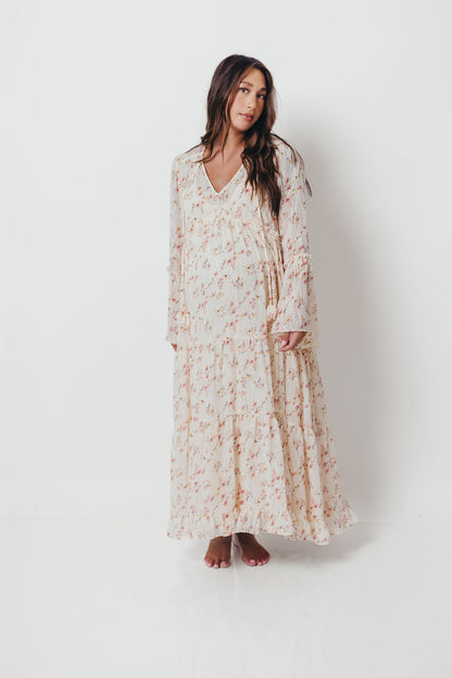 Lisa Woven Floral V-Neck Maxi Dress in Cream Multi - Bump Friendly *9/12 PRE-ORDER*