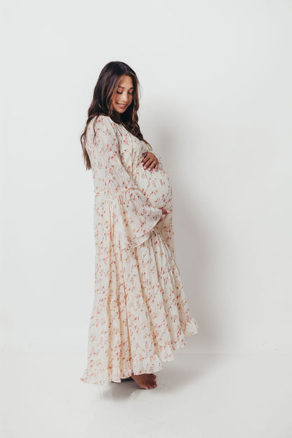 Lisa Woven Floral V-Neck Maxi Dress in Cream Multi - Bump Friendly *9/12 PRE-ORDER*