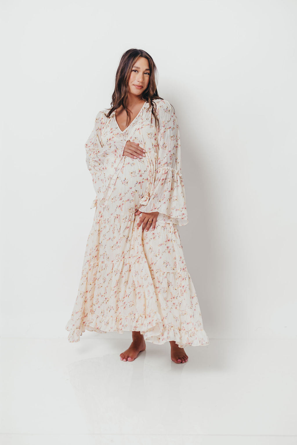 Lisa Woven Floral V-Neck Maxi Dress in Cream Multi - Bump Friendly *9/12 PRE-ORDER*