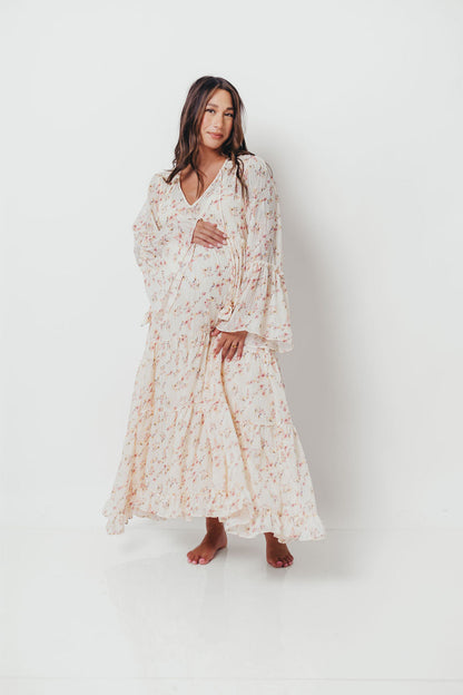 Lisa Woven Floral V-Neck Maxi Dress in Cream Multi - Bump Friendly *9/12 PRE-ORDER*