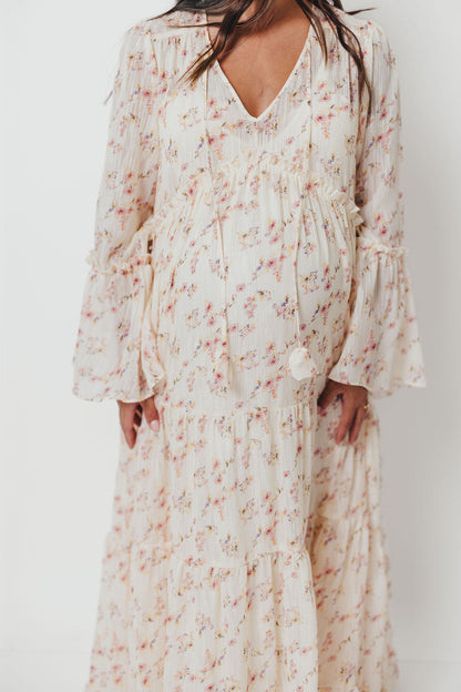 Lisa Woven Floral V-Neck Maxi Dress in Cream Multi - Bump Friendly *9/12 PRE-ORDER*