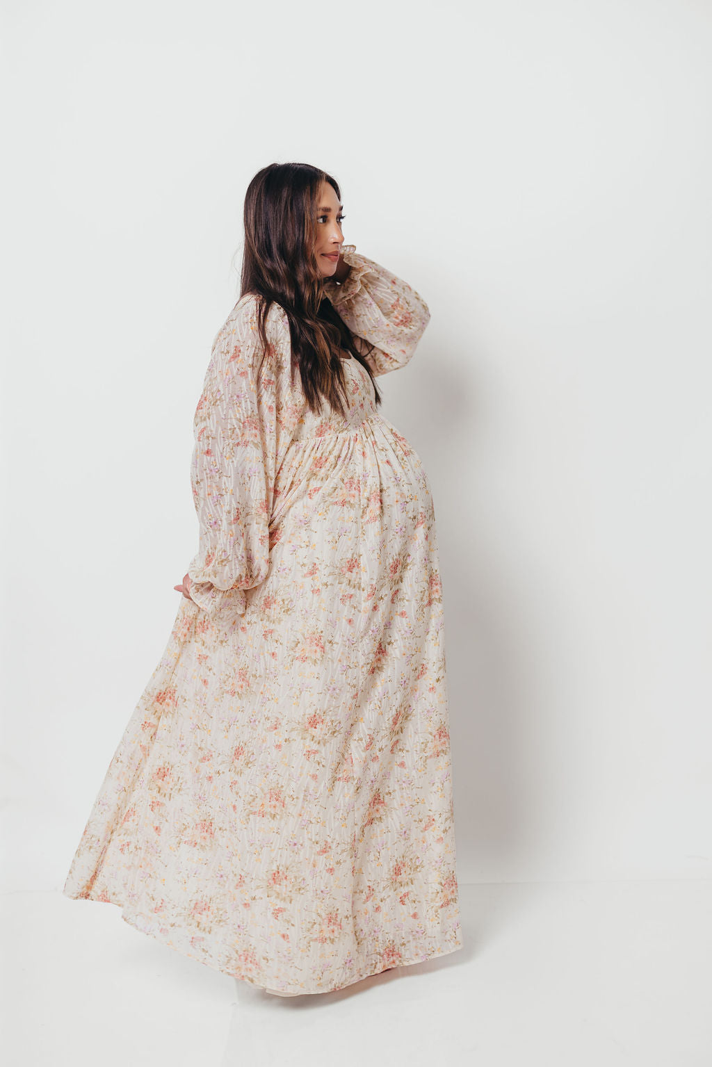 Rosey Woven Floral Print Empire Maxi Dress in Cream Multi - Bump Friendly *9/12 PRE-ORDER*