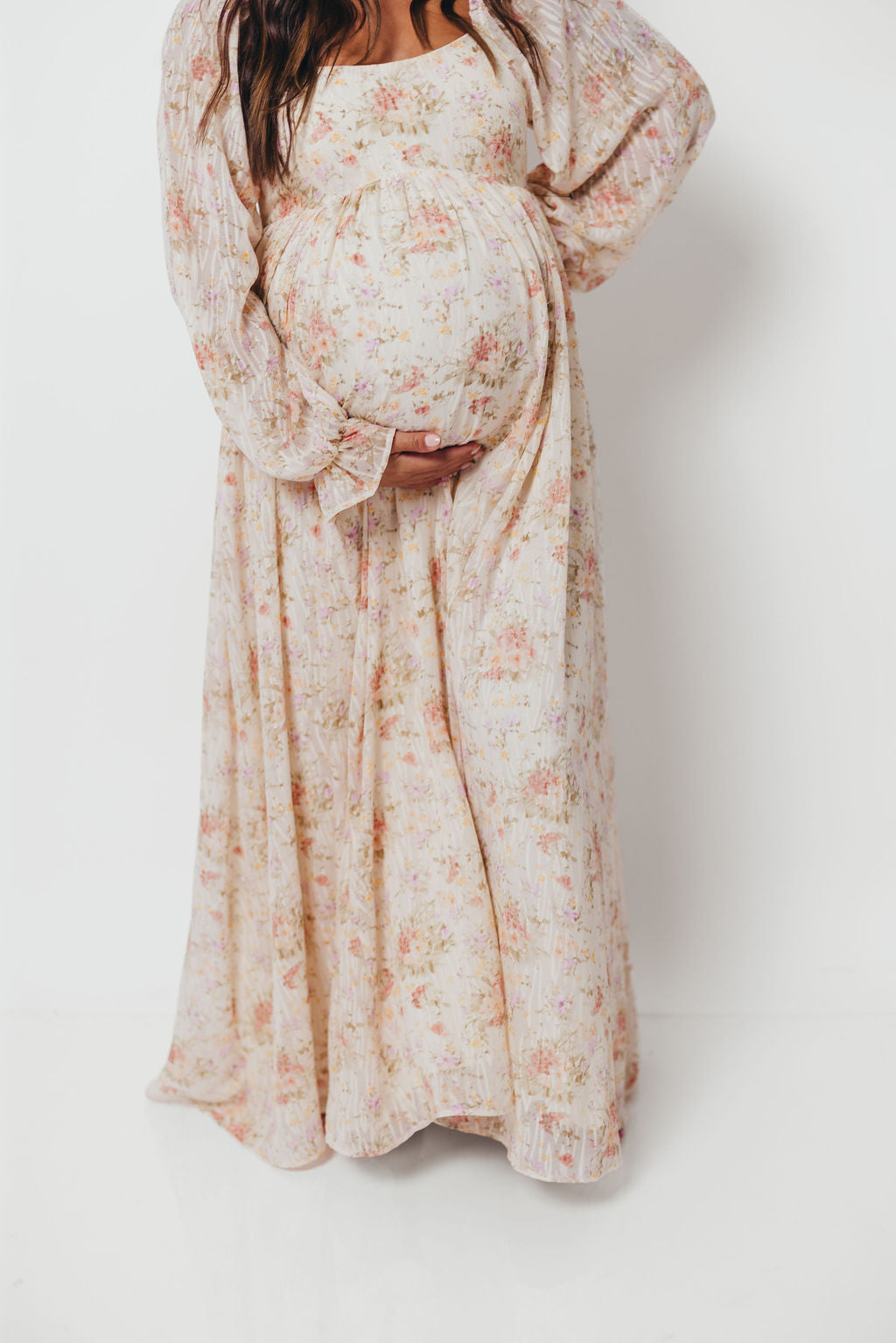 Rosey Woven Floral Print Empire Maxi Dress in Cream Multi - Bump Friendly *9/12 PRE-ORDER*