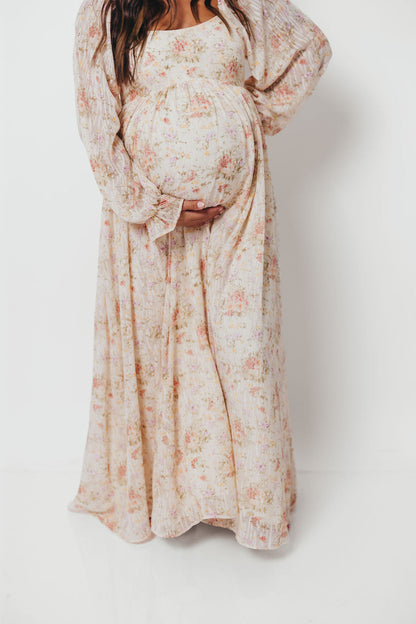 Rosey Woven Floral Print Empire Maxi Dress in Cream Multi - Bump Friendly *9/12 PRE-ORDER*