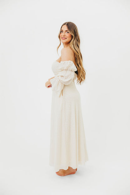 Corrine Tiered Sleeve Maxi Dress with Pockets in Ivory Cream - Bump Friendly