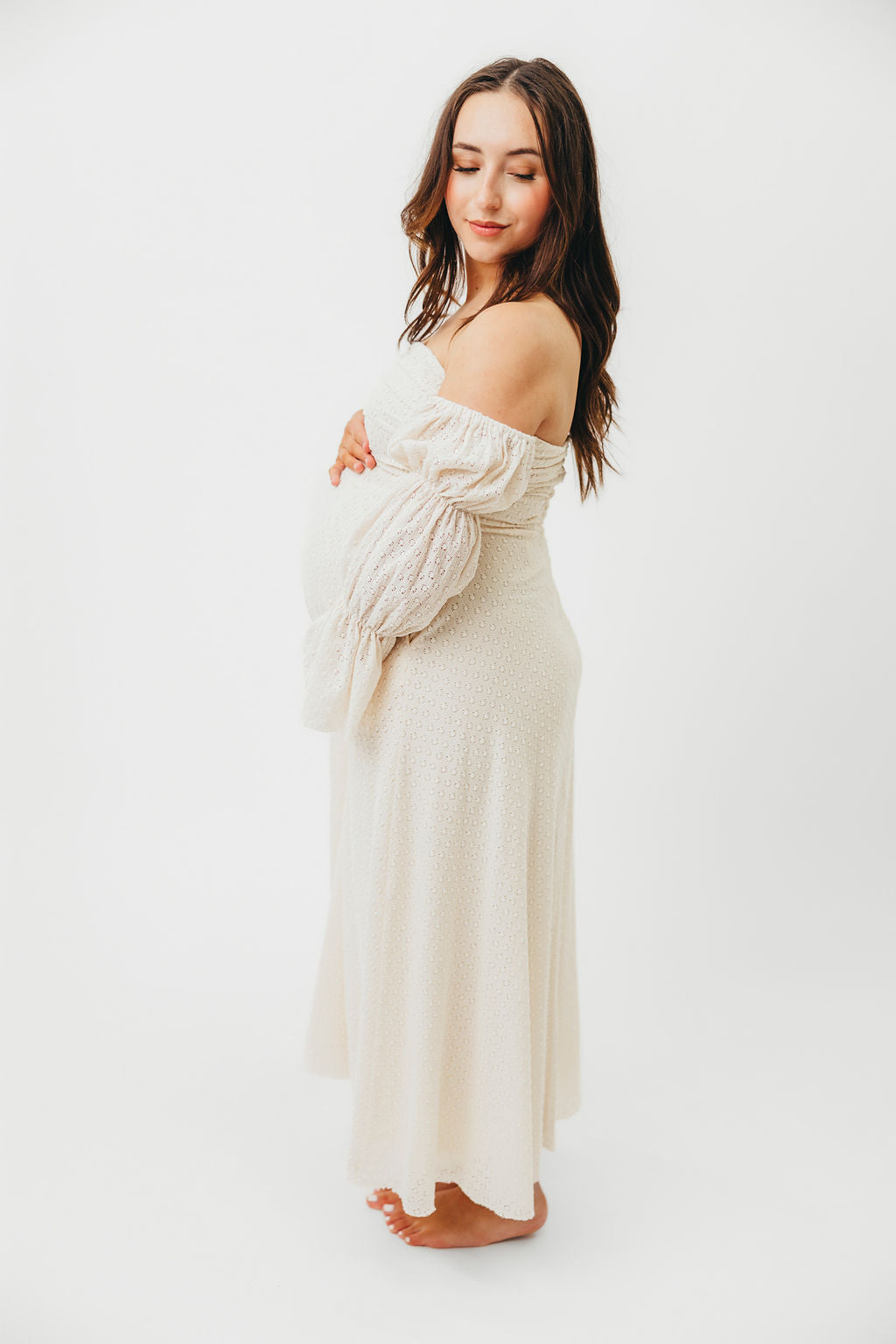 Corrine Tiered Sleeve Maxi Dress with Pockets in Ivory Cream - Bump Friendly