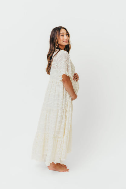 Kristin Tiered Woven Maxi Dress in Ivory - Bump Friendly - Detachable Liner