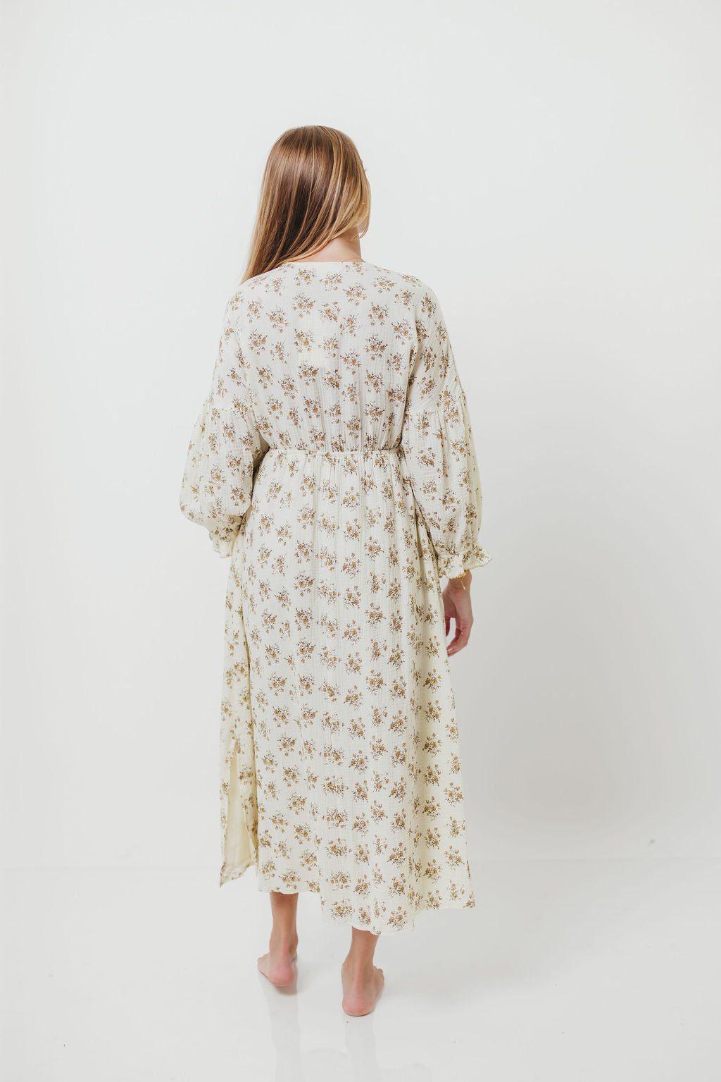 Hunter 100% Cotton Gauze Maxi Dress with Detail Trimming in Cream Taupe Floral - Bump Friendly and Inclusive Sizing *9/12 PRE-ORDER*