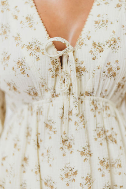 Hunter 100% Cotton Gauze Maxi Dress with Detail Trimming in Cream Taupe Floral - Bump Friendly and Inclusive Sizing *9/12 PRE-ORDER*