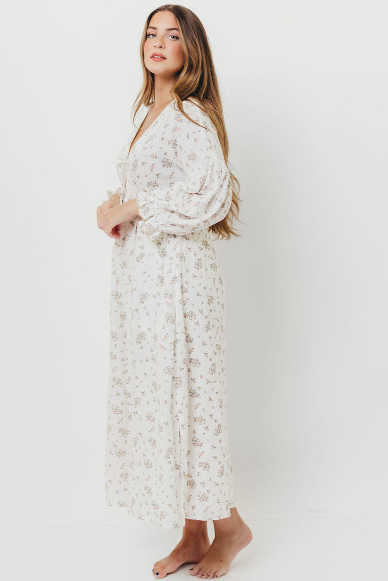 Hunter 100% Cotton Gauze Maxi Dress with Detail Trimming in Ivory Pink Floral - Bump Friendly and Inclusive Sizing *9/12 PRE-ORDER*