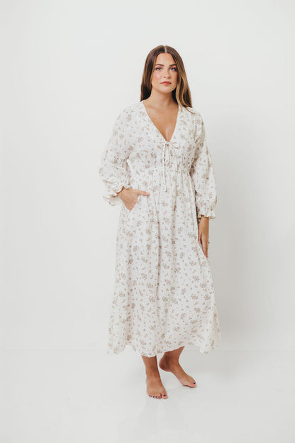 Hunter 100% Cotton Gauze Maxi Dress with Detail Trimming in Ivory Pink Floral - Bump Friendly and Inclusive Sizing *9/12 PRE-ORDER*