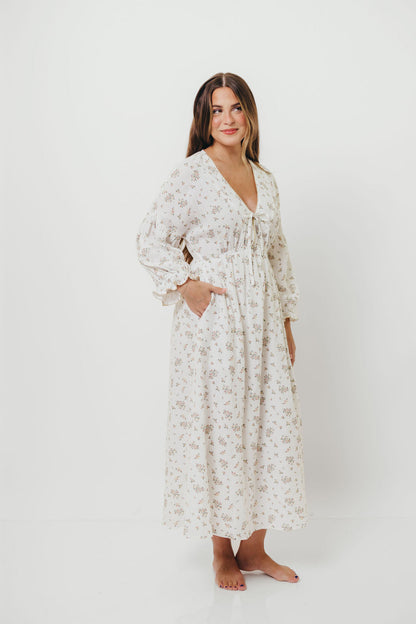 Hunter 100% Cotton Gauze Maxi Dress with Detail Trimming in Ivory Pink Floral - Bump Friendly and Inclusive Sizing *9/12 PRE-ORDER*