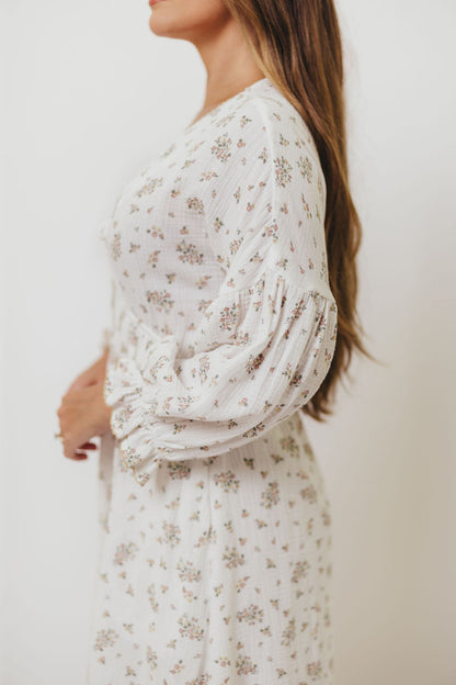 Hunter 100% Cotton Gauze Maxi Dress with Detail Trimming in Ivory Pink Floral - Bump Friendly and Inclusive Sizing *9/12 PRE-ORDER*