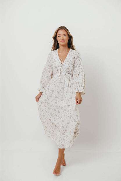 Hunter 100% Cotton Gauze Maxi Dress with Detail Trimming in Ivory Pink Floral - Bump Friendly and Inclusive Sizing *9/12 PRE-ORDER*