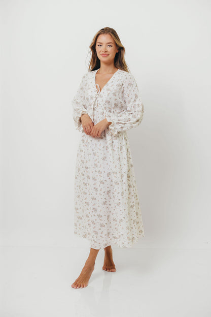 Hunter 100% Cotton Gauze Maxi Dress with Detail Trimming in Ivory Pink Floral - Bump Friendly and Inclusive Sizing *9/12 PRE-ORDER*