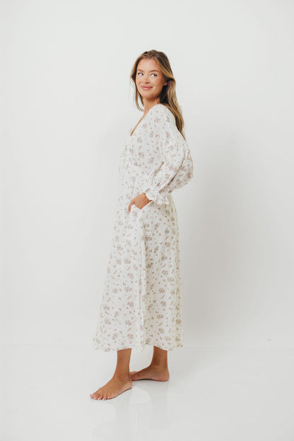 Hunter 100% Cotton Gauze Maxi Dress with Detail Trimming in Ivory Pink Floral - Bump Friendly and Inclusive Sizing *9/12 PRE-ORDER*