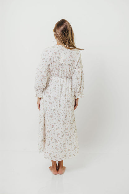 Hunter 100% Cotton Gauze Maxi Dress with Detail Trimming in Ivory Pink Floral - Bump Friendly and Inclusive Sizing *9/12 PRE-ORDER*