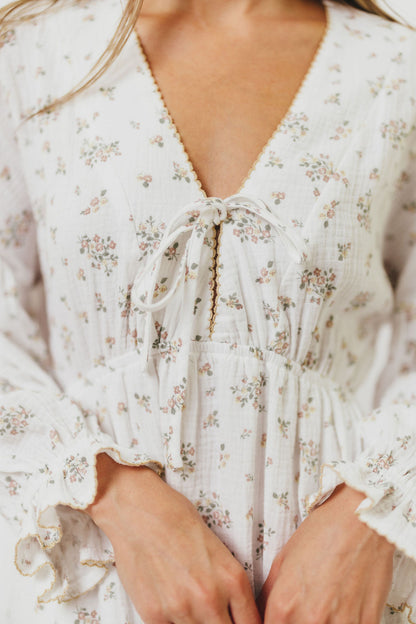 Hunter 100% Cotton Gauze Maxi Dress with Detail Trimming in Ivory Pink Floral - Bump Friendly and Inclusive Sizing *9/12 PRE-ORDER*