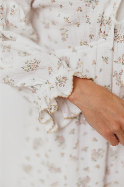 Hunter 100% Cotton Gauze Maxi Dress with Detail Trimming in Ivory Pink Floral - Bump Friendly and Inclusive Sizing *9/12 PRE-ORDER*
