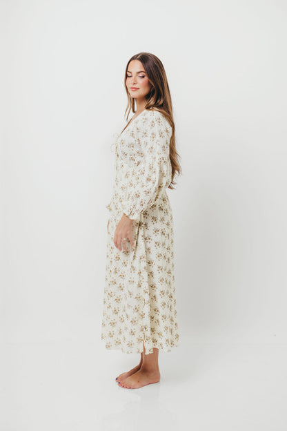 Hunter 100% Cotton Gauze Maxi Dress with Detail Trimming in Cream Taupe Floral - Bump Friendly and Inclusive Sizing *9/12 PRE-ORDER*