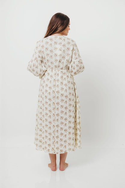 Hunter 100% Cotton Gauze Maxi Dress with Detail Trimming in Cream Taupe Floral - Bump Friendly and Inclusive Sizing *9/12 PRE-ORDER*