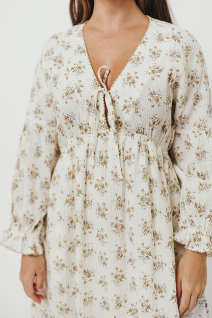 Hunter 100% Cotton Gauze Maxi Dress with Detail Trimming in Cream Taupe Floral - Bump Friendly and Inclusive Sizing *9/12 PRE-ORDER*