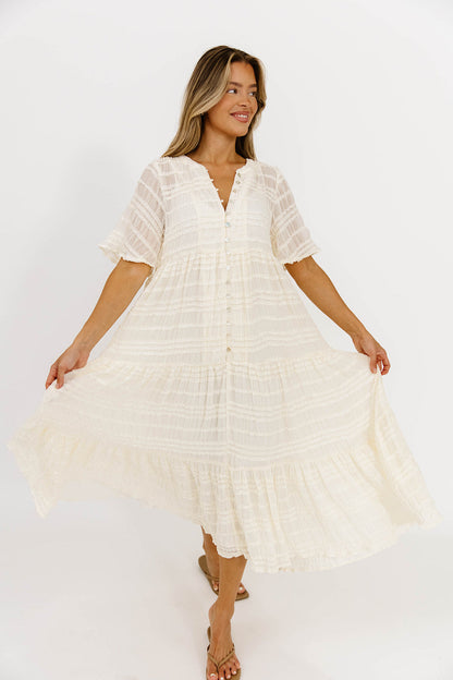 Kristin Tiered Woven Maxi Dress in Ivory - Bump Friendly - Detachable Liner