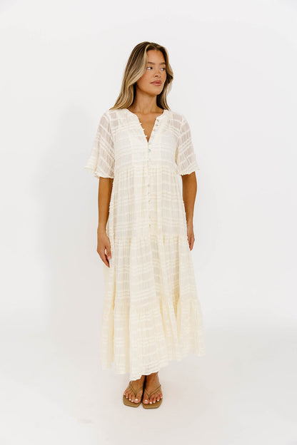 Kristin Tiered Woven Maxi Dress in Ivory - Bump Friendly - Detachable Liner