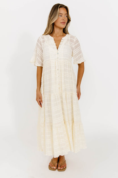 Kristin Tiered Woven Maxi Dress in Ivory - Bump Friendly - Detachable Liner