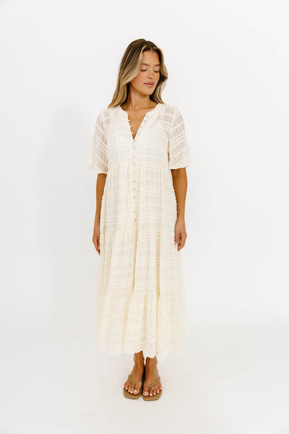 Kristin Tiered Woven Maxi Dress in Ivory - Bump Friendly - Detachable Liner