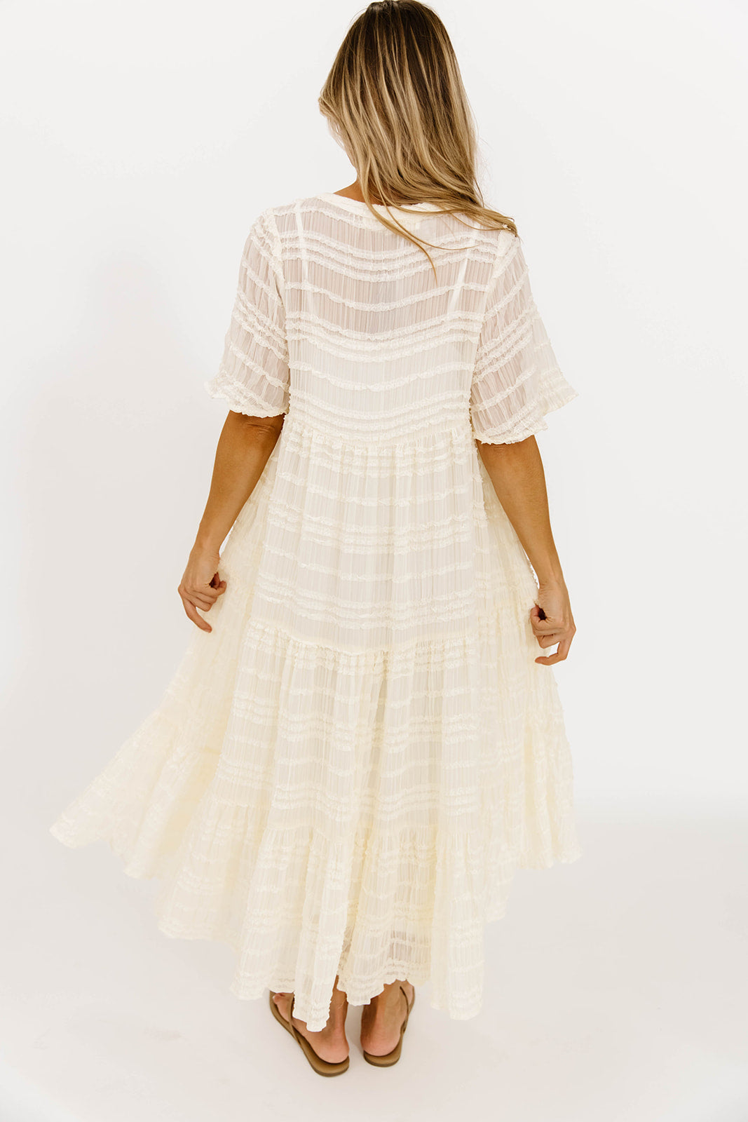 Kristin Tiered Woven Maxi Dress in Ivory - Bump Friendly - Detachable Liner