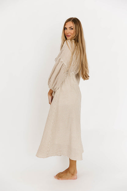 Hunter Printed Gauze Midi Dress in Natural Plaid - Bump Friendly *9/22 PRE-ORDER*