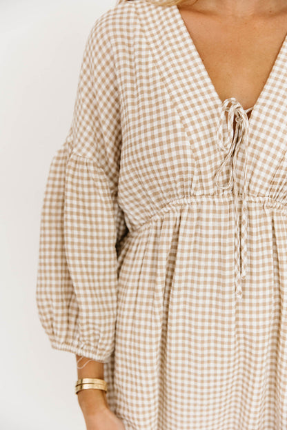 Hunter Printed Gauze Midi Dress in Natural Plaid - Bump Friendly *9/22 PRE-ORDER*