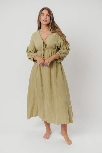 Hunter 100% Cotton Gauze Midi Dress in Thyme - Bump Friendly and Inclusive Sizing *9/22 PRE-ORDER*