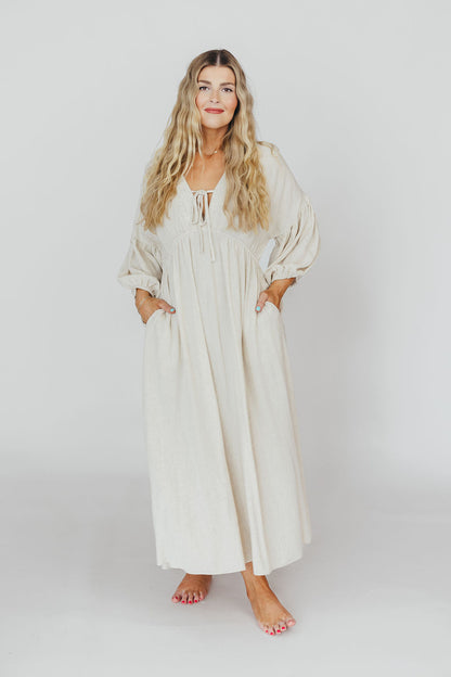 Hunter Linen-Blend Midi Dress in Greige - Bump Friendly *9/22 PRE-ORDER*