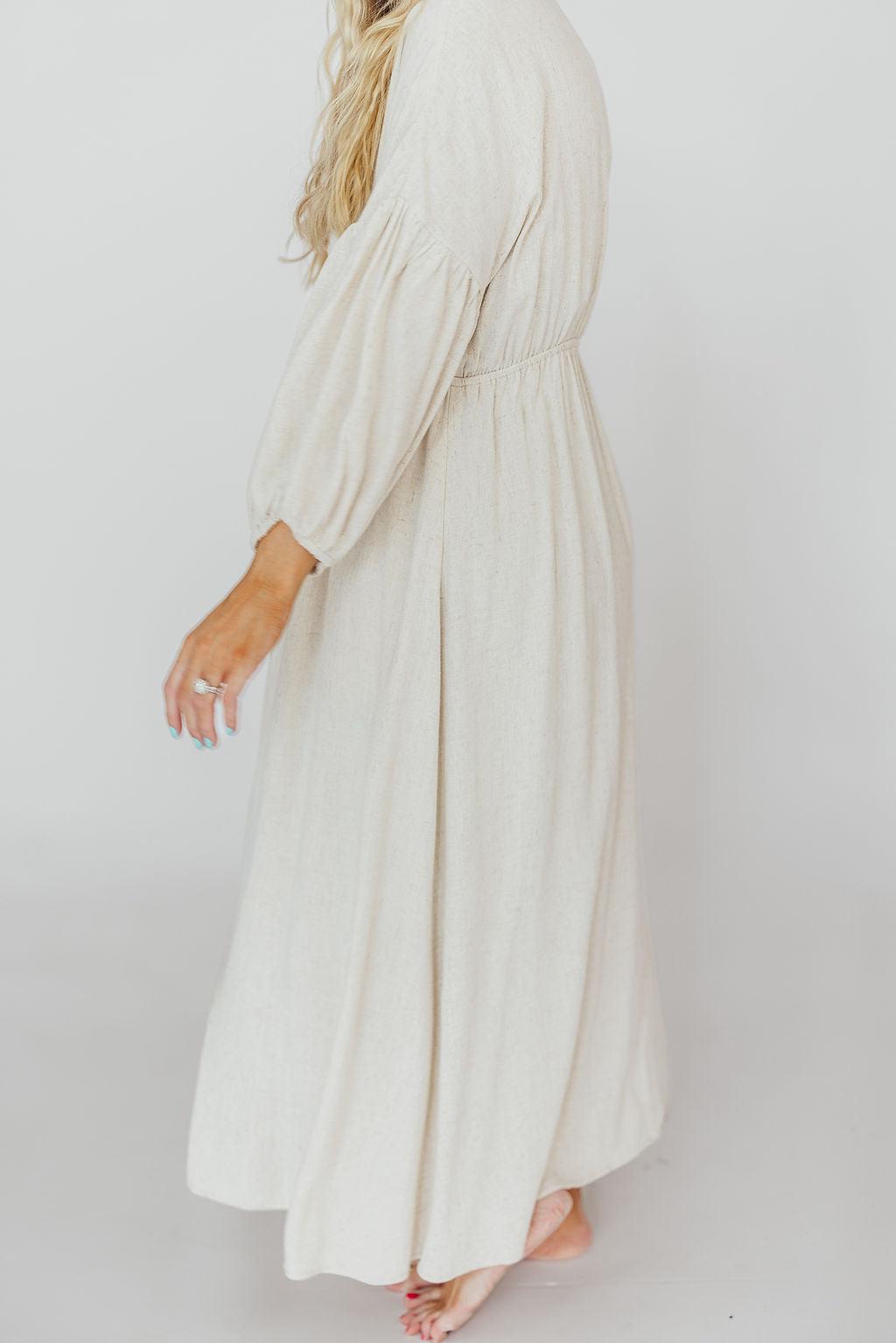 Hunter Linen-Blend Midi Dress in Greige - Bump Friendly *9/22 PRE-ORDER*