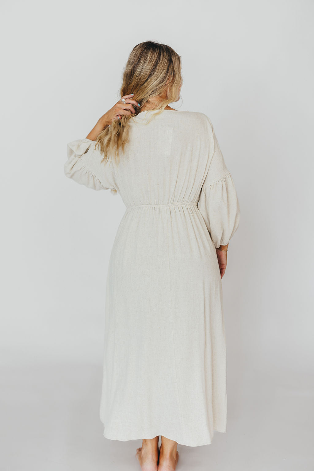 Hunter Linen-Blend Midi Dress in Greige - Bump Friendly *9/22 PRE-ORDER*