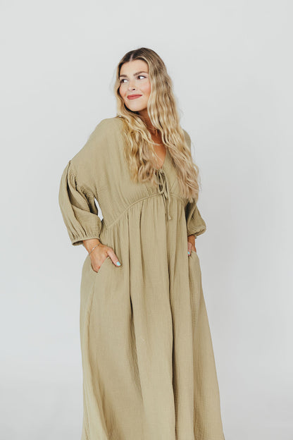 Hunter 100% Cotton Gauze Midi Dress in Thyme - Bump Friendly and Inclusive Sizing *9/22 PRE-ORDER*