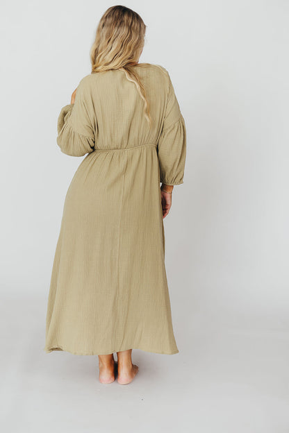 Hunter 100% Cotton Gauze Midi Dress in Thyme - Bump Friendly and Inclusive Sizing *9/22 PRE-ORDER*