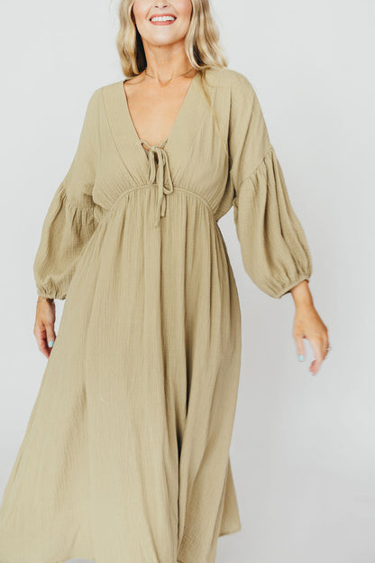 Hunter 100% Cotton Gauze Midi Dress in Thyme - Bump Friendly and Inclusive Sizing *9/22 PRE-ORDER*
