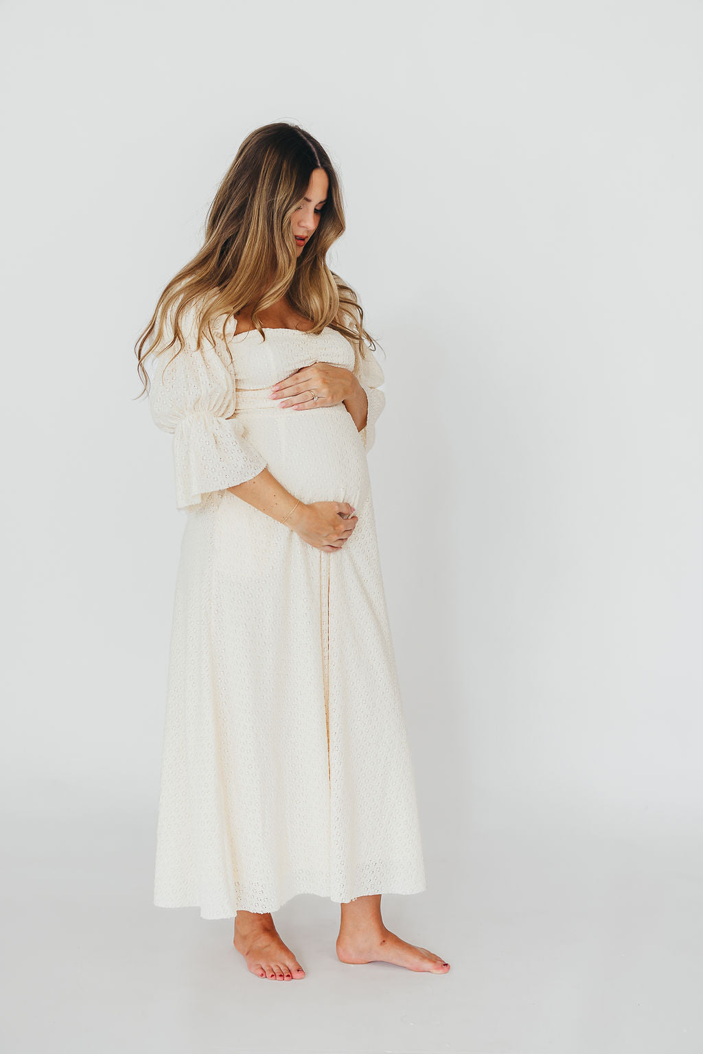 Corrine Tiered Sleeve Maxi Dress with Pockets in Ivory Cream - Bump Friendly