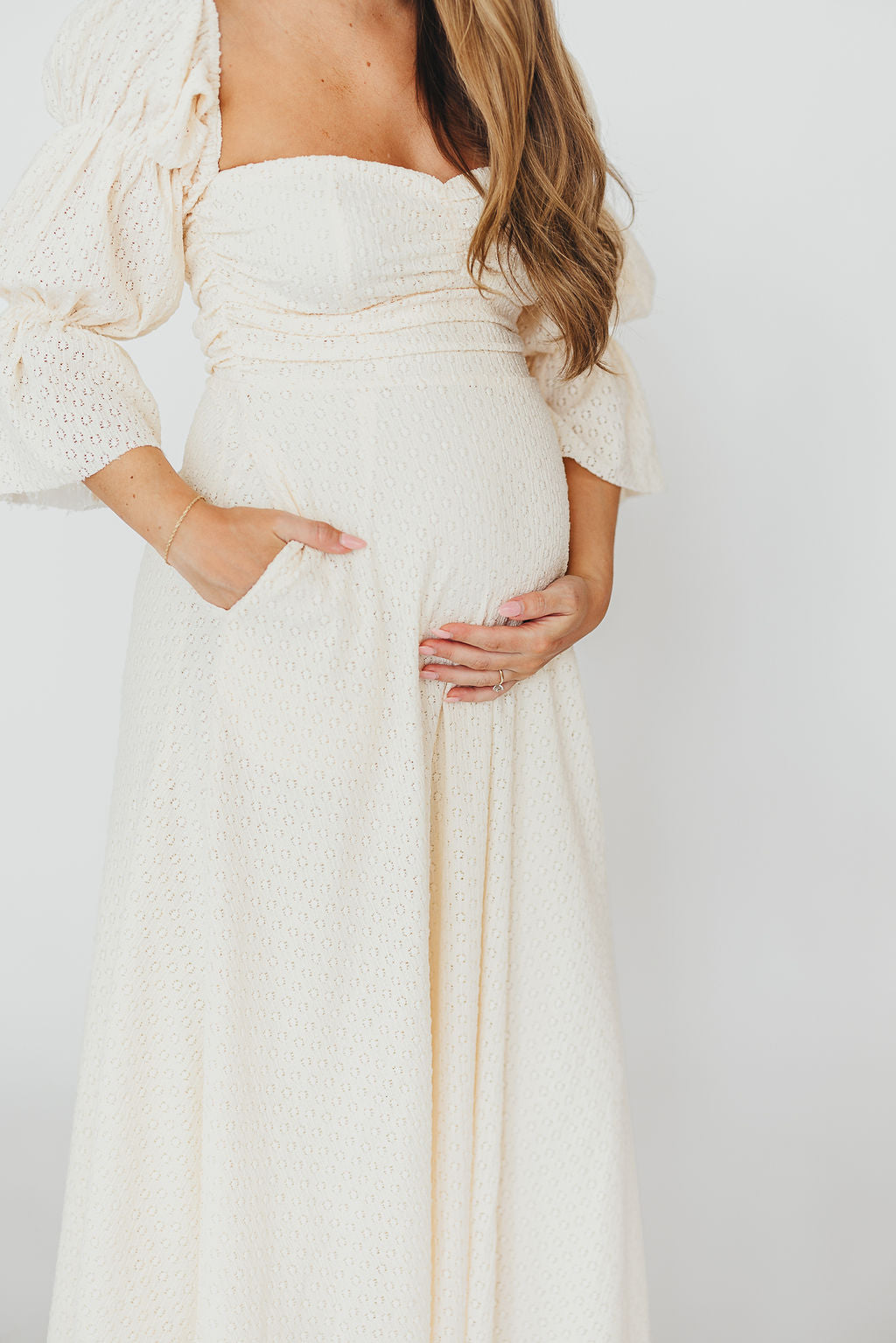 Corrine Tiered Sleeve Maxi Dress with Pockets in Ivory Cream - Bump Friendly